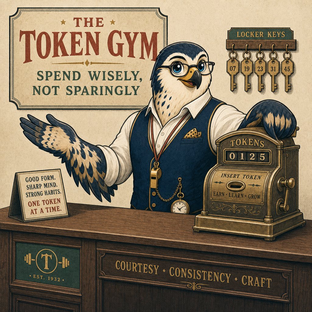 The falcon coach at the Token Gym front desk